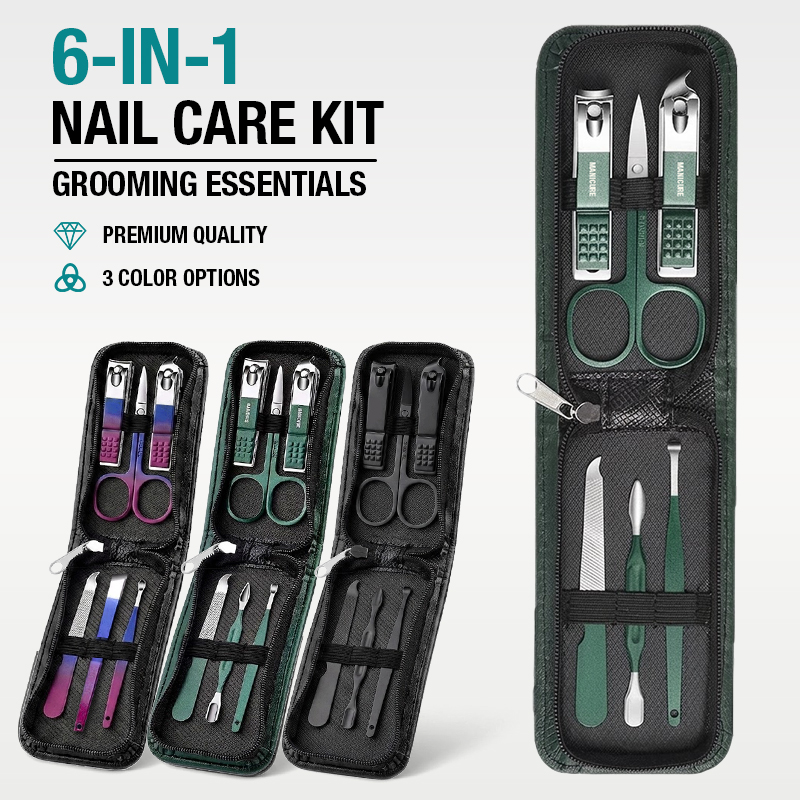 Mens Grooming Travel Kit - 6-IN-1 휴대용 손톱깎이 세트 남성 및
