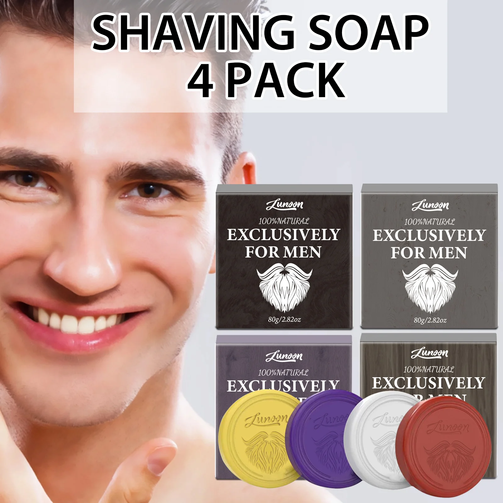 Shaving Cream - 4/1개 남성용 수제 면도 비누, 부드러운