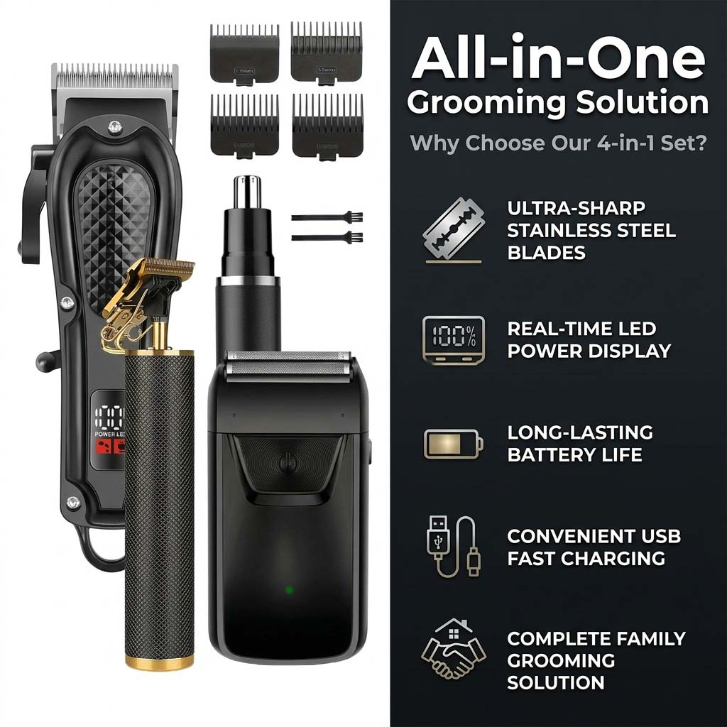 4가지 기능이 하나로 합쳐진 남성용 헤어 클리퍼 세트: - Grooming Kit 리뷰 및 가격