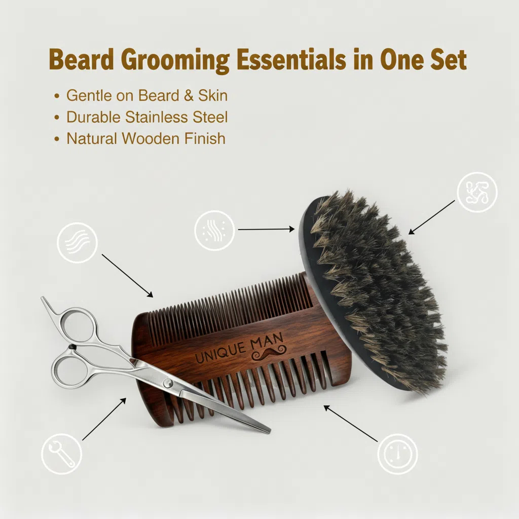 유니크 맨 남성용 수염 세트, 블랙 수염 브러시와 빗, - Grooming Kit 리뷰 및 가격